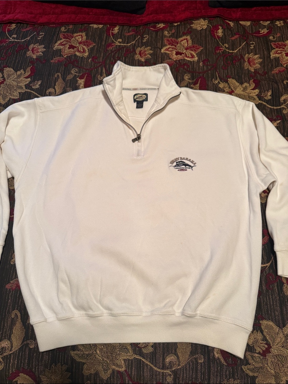 Tommy Bahama Men's Off-White Quarter-Zip Pullover with Fish Logo